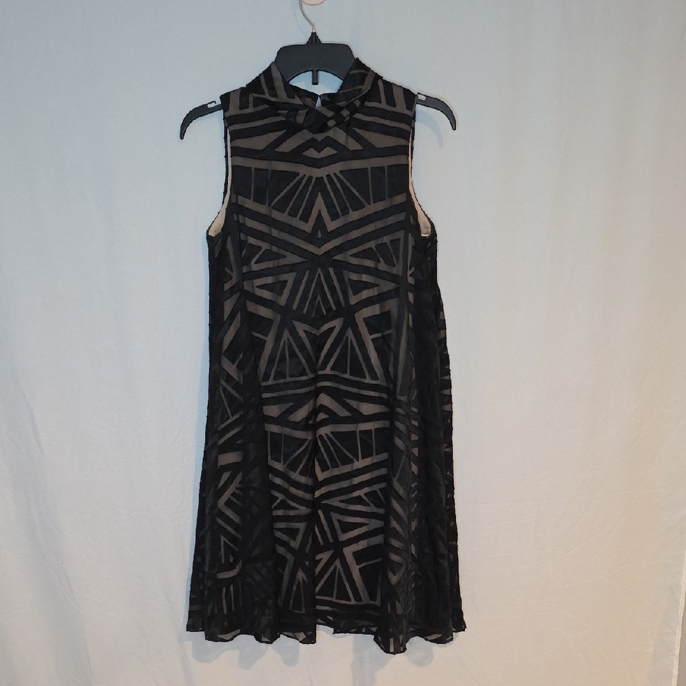Vince Camuto Black and Tan Geometric Mini Dress